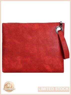 Soft PU Leather Envelope Clutch Wristlet Evening Bag Foldover Purse